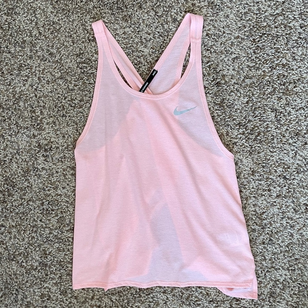 EUC Nike RUNNING open or tie back with criss-cross light pink tank top